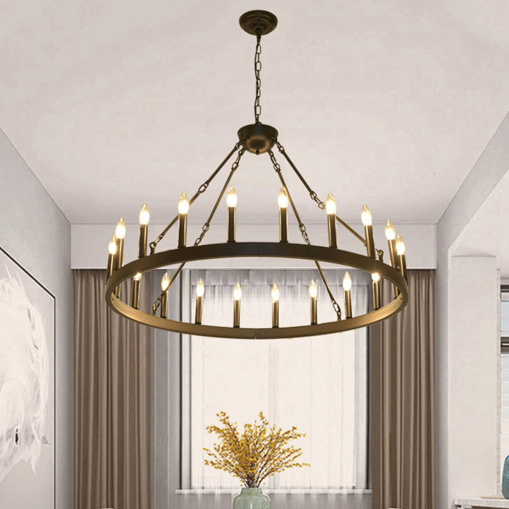 Traditional Farmhouse Iron Circle Ring Glass 20/36-Light Chandelier For Dining Room