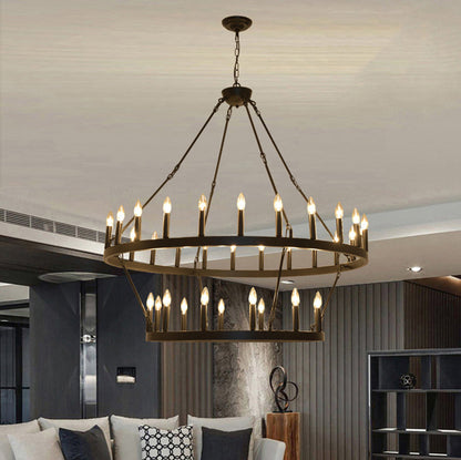Traditional Farmhouse Iron Circle Ring Glass 20/36-Light Chandelier For Dining Room