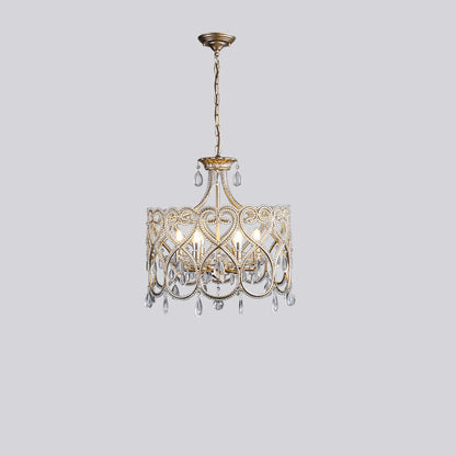 Traditional French Iron Heart Shaped Frame Crystal Decor 6/8-Light Chandelier For Dining Room