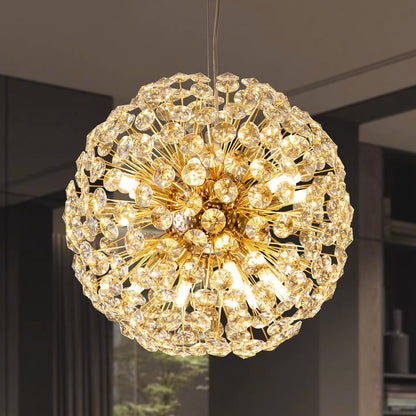 Modern Luxury Globe Crystal Dandelion Shade Iron Aluminum 6/9-Light Chandelier For Dining Room