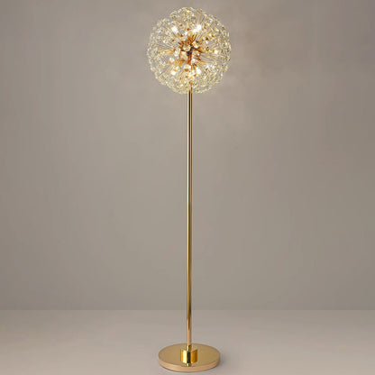 Modern Luxury Globe Crystal Dandelion Shade Iron Aluminum 9-Light Standing Floor Lamp For Study