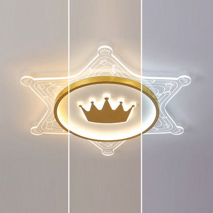 Contemporary Creative Iron Acrylic Crown Hexagram LED Flush Mount Ceiling Light For Living Room