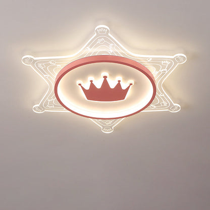 Contemporary Creative Iron Acrylic Crown Hexagram LED Flush Mount Ceiling Light For Living Room