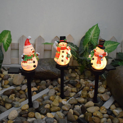 Contemporary Creative Christmas Resin Snowman LED Solar Decoration Ground Insert Landscape Light For Garden
