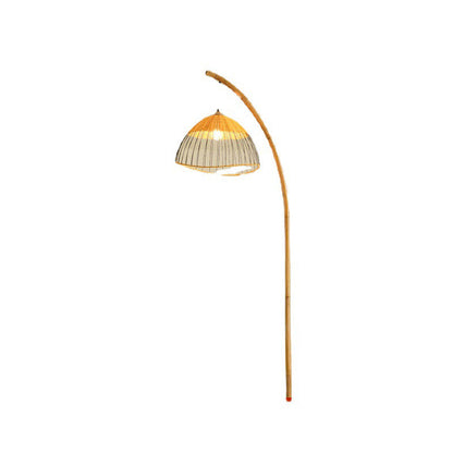 Traditional Vintage Bamboo Weaving Dome Shade Marble 1-Light Standing Floor Lamp For Study