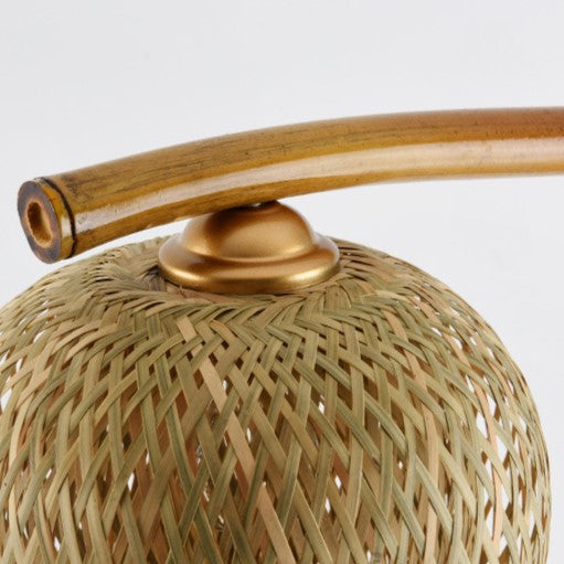 Traditional Vintage Bamboo Weaving Round Marble Base 1-Light Standing Floor Lamp For Dining Room