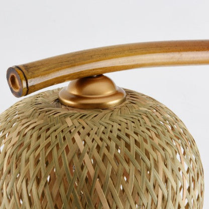 Traditional Vintage Bamboo Weaving Round Marble Base 1-Light Standing Floor Lamp For Dining Room