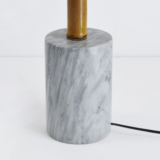 Traditional Vintage Bamboo Weaving Round Marble Base 1-Light Standing Floor Lamp For Dining Room