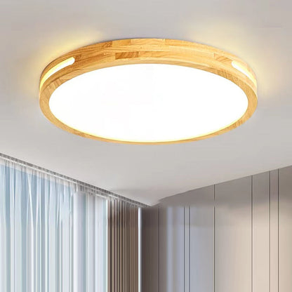 Traditional Chinese Wood Grain Round Acrylic LED Flush Mount Ceiling Light For Living Room