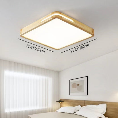 Traditional Chinese Wood Grain Round Acrylic LED Flush Mount Ceiling Light For Living Room