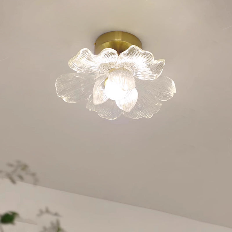 Traditional Vintage Resin Floral Shade Hardware 1-Light Semi-Flush Mount Ceiling Light For Living Room