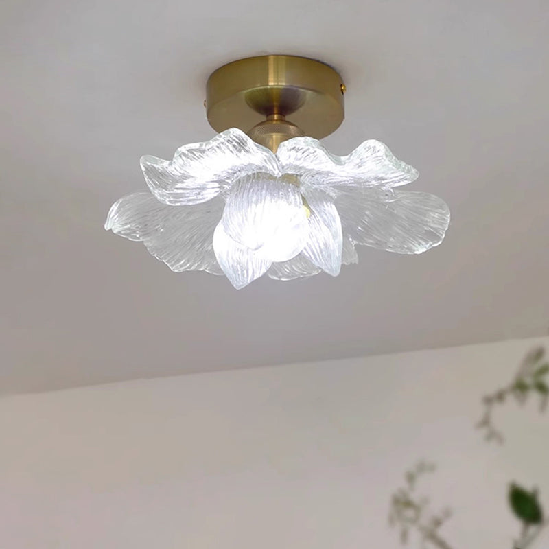 Traditional Vintage Resin Floral Shade Hardware 1-Light Semi-Flush Mount Ceiling Light For Living Room