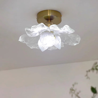 Traditional Vintage Resin Floral Shade Hardware 1-Light Semi-Flush Mount Ceiling Light For Living Room