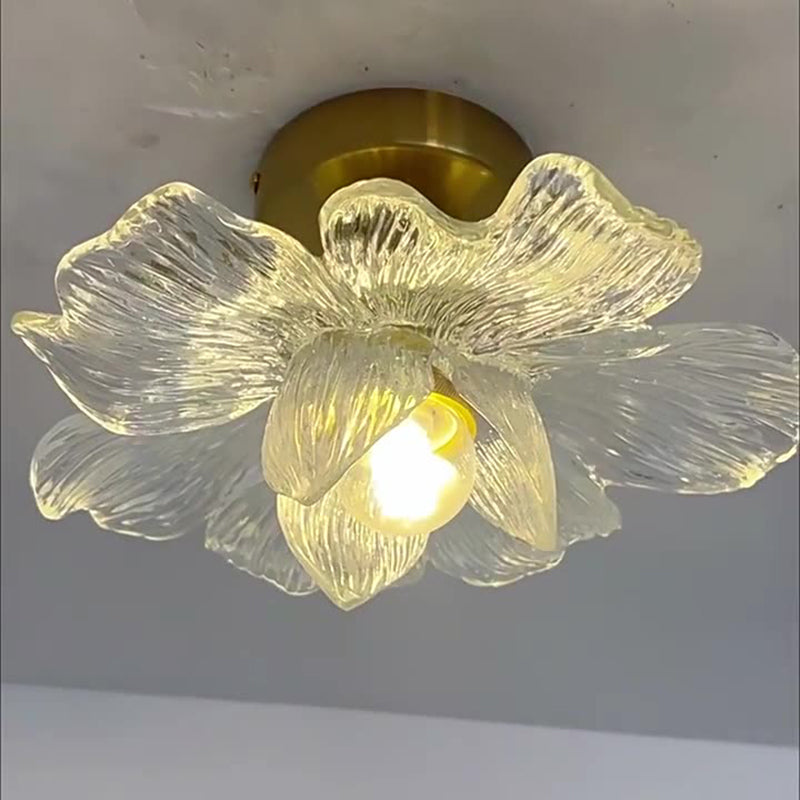 Traditional Vintage Resin Floral Shade Hardware 1-Light Semi-Flush Mount Ceiling Light For Living Room