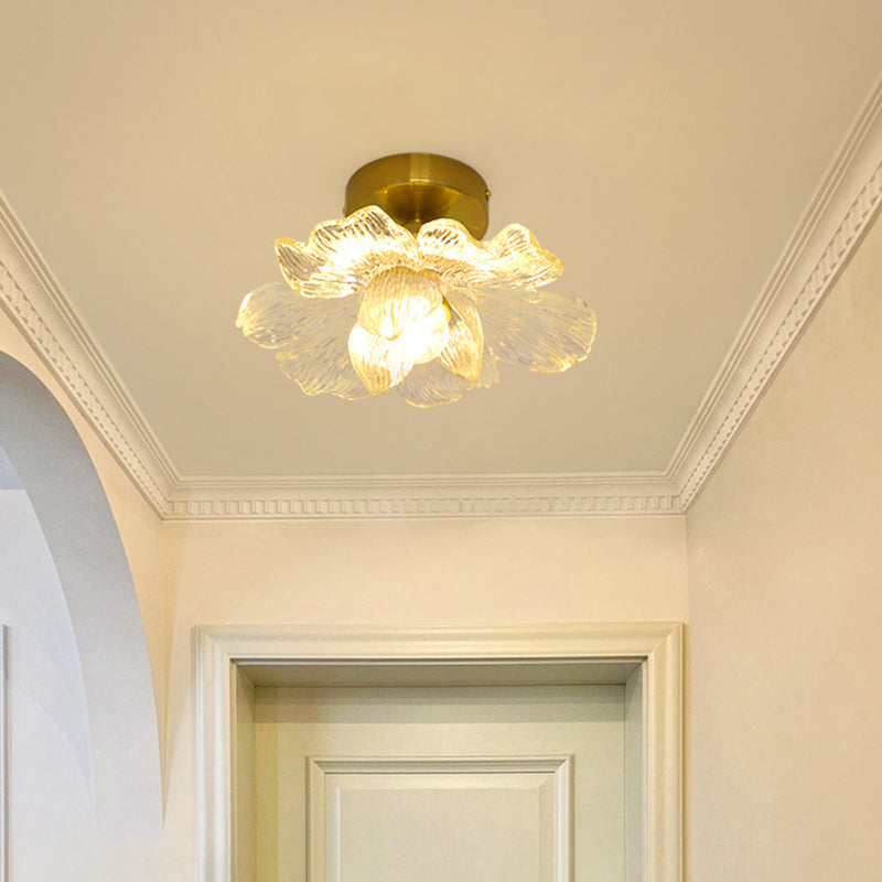 Traditional Vintage Resin Floral Shade Hardware 1-Light Semi-Flush Mount Ceiling Light For Living Room