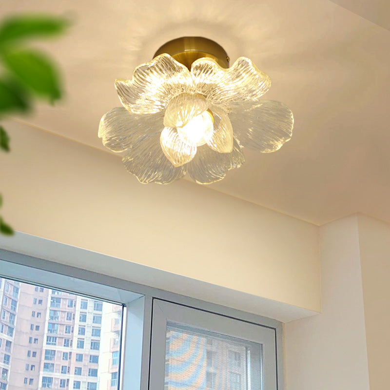 Traditional Vintage Resin Floral Shade Hardware 1-Light Semi-Flush Mount Ceiling Light For Living Room