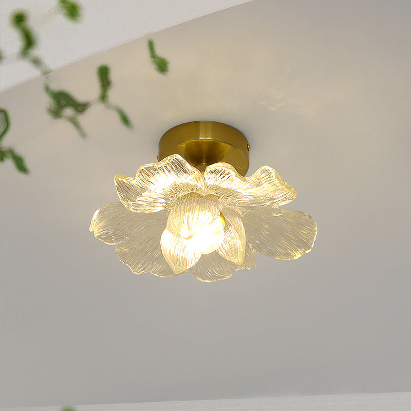 Traditional Vintage Resin Floral Shade Hardware 1-Light Semi-Flush Mount Ceiling Light For Living Room