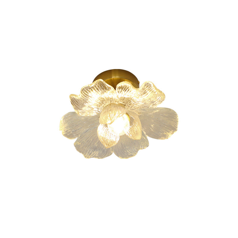 Traditional Vintage Resin Floral Shade Hardware 1-Light Semi-Flush Mount Ceiling Light For Living Room