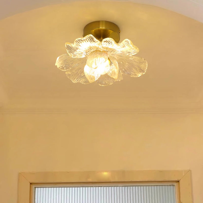 Traditional Vintage Resin Floral Shade Hardware 1-Light Semi-Flush Mount Ceiling Light For Living Room