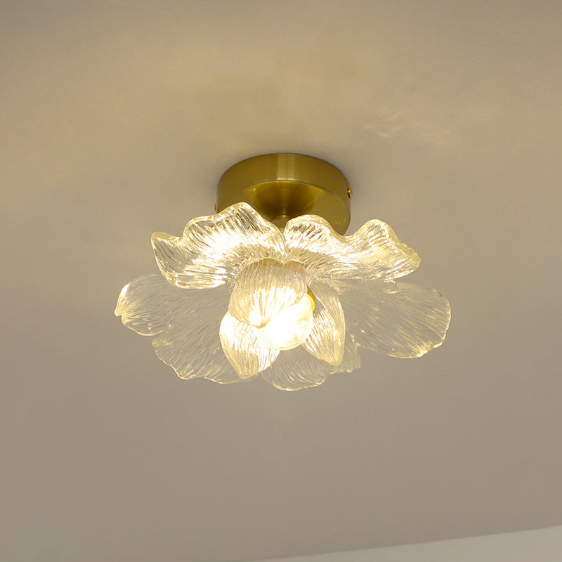 Traditional Vintage Resin Floral Shade Hardware 1-Light Semi-Flush Mount Ceiling Light For Living Room