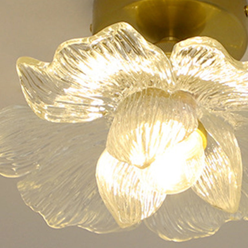 Traditional Vintage Resin Floral Shade Hardware 1-Light Semi-Flush Mount Ceiling Light For Living Room