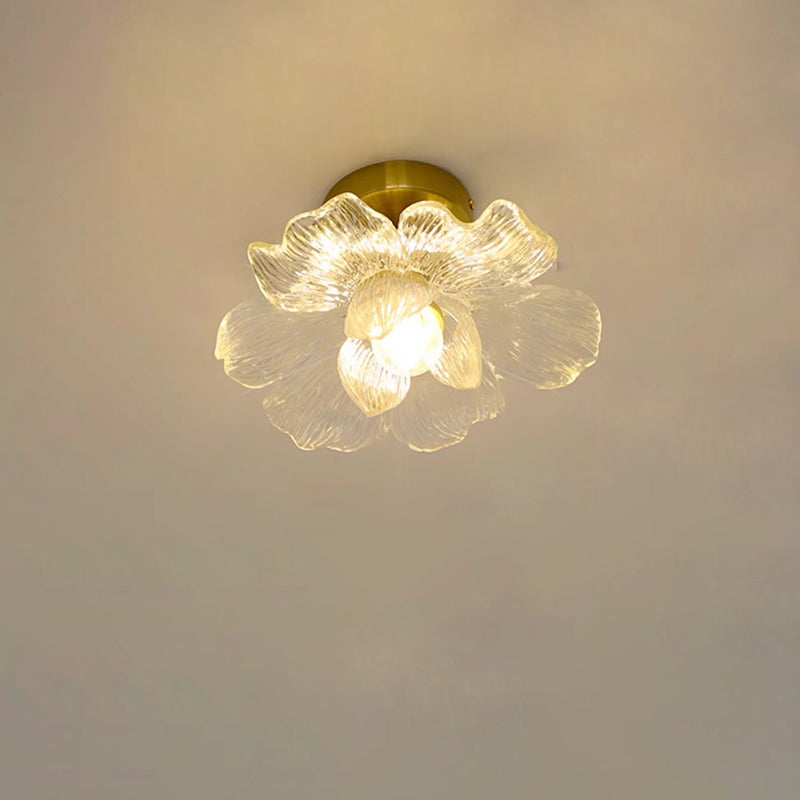 Traditional Vintage Resin Floral Shade Hardware 1-Light Semi-Flush Mount Ceiling Light For Living Room