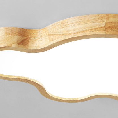 Traditional Japanese Solid Wood Acrylic Cloud Shade LED Flush Mount Ceiling Light For Living Room