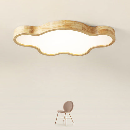Traditional Japanese Solid Wood Acrylic Cloud Shade LED Flush Mount Ceiling Light For Living Room