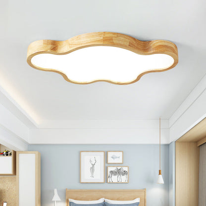 Traditional Japanese Solid Wood Acrylic Cloud Shade LED Flush Mount Ceiling Light For Living Room