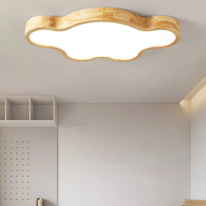 Traditional Japanese Solid Wood Acrylic Cloud Shade LED Flush Mount Ceiling Light For Living Room