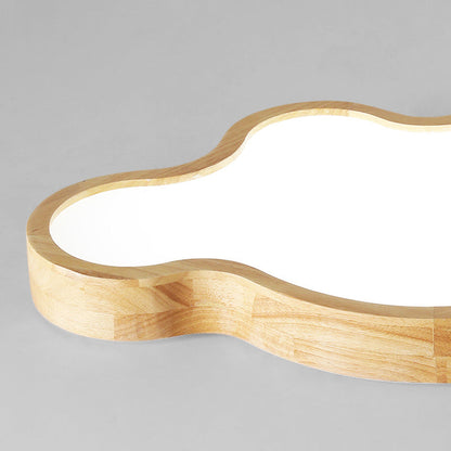 Traditional Japanese Solid Wood Acrylic Cloud Shade LED Flush Mount Ceiling Light For Living Room