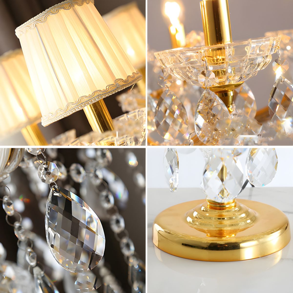 Traditional European Pleated Fabric Shade Hardware Crystal Candelabra 7-Light Standing Floor Lamp For Home Office