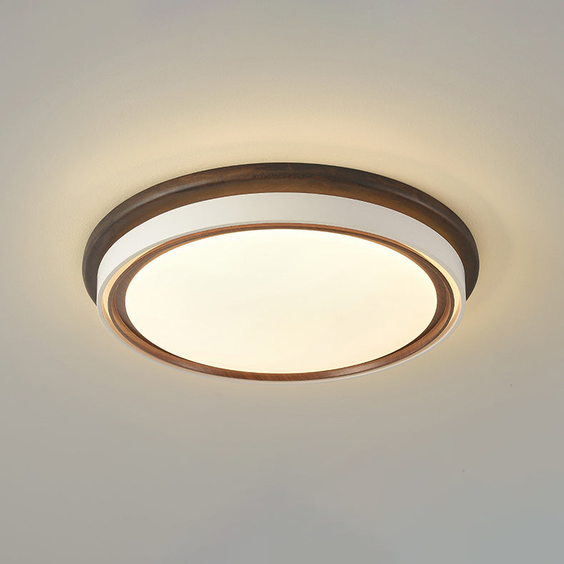 Modern Minimalist Geometric Round Acrylic Wood Grain LED Flush Mount Ceiling Light For Bedroom
