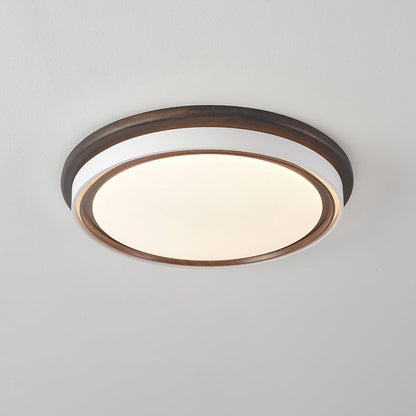 Modern Minimalist Geometric Round Acrylic Wood Grain LED Flush Mount Ceiling Light For Bedroom