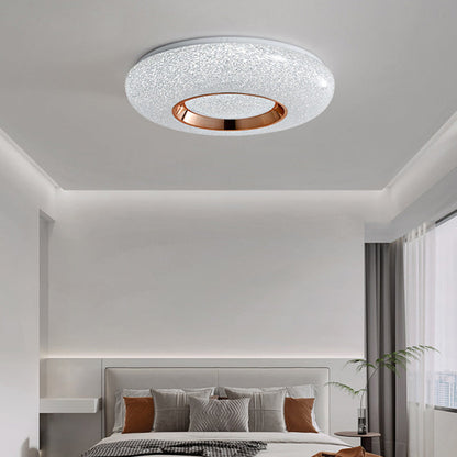 Contemporary Luxury Dazzling Crystal Sand Acrylic Geometric Ring LED Flush Mount Ceiling Light For Bedroom