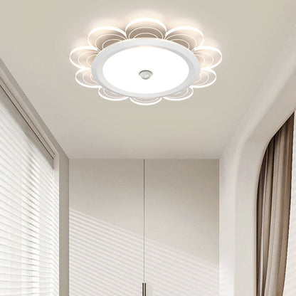現代的なシンプルさ、アイアンアルミフラワーアクリルシェード、LEDフラッシュマウントシーリングライト、リビングルーム用