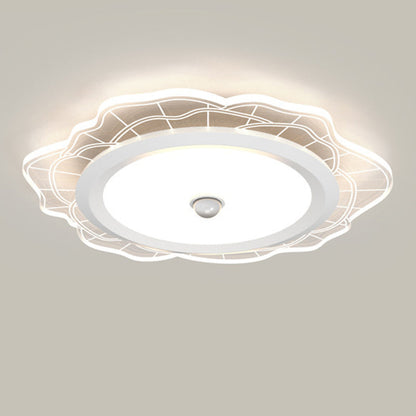 現代的なシンプルさ、アイアンアルミフラワーアクリルシェード、LEDフラッシュマウントシーリングライト、リビングルーム用
