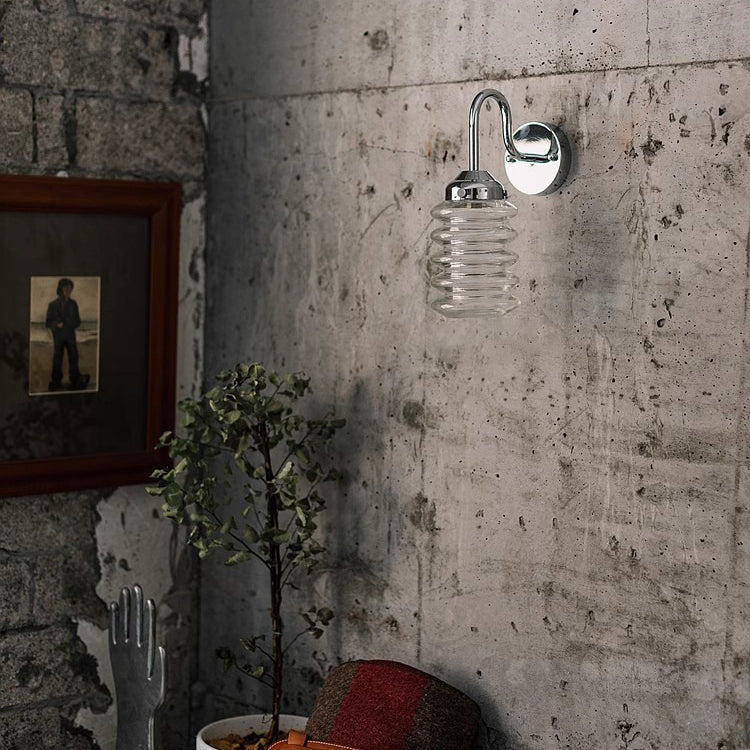 Contemporary Nordic Brass Glass Column Shade 1-Light Wall Sconce Lamp For Bedroom