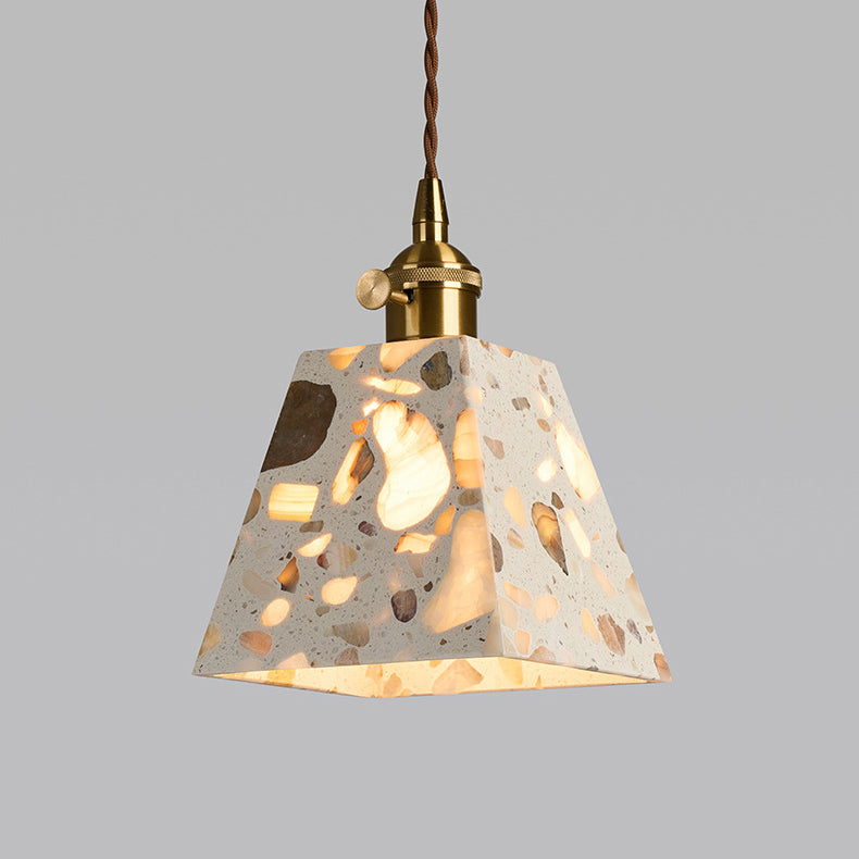 Traditional Japanese Trapezoidal Hollow Terrazzo 1-Light Pendant Light For Living Room