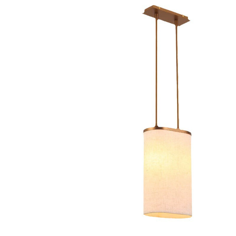 Traditional Chinese Stainless Steel Fabric Round Shade 1-Light Pendant Light For Bedroom