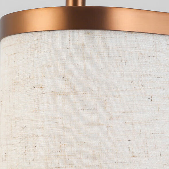 Traditional Chinese Stainless Steel Fabric Round Shade 1-Light Pendant Light For Bedroom