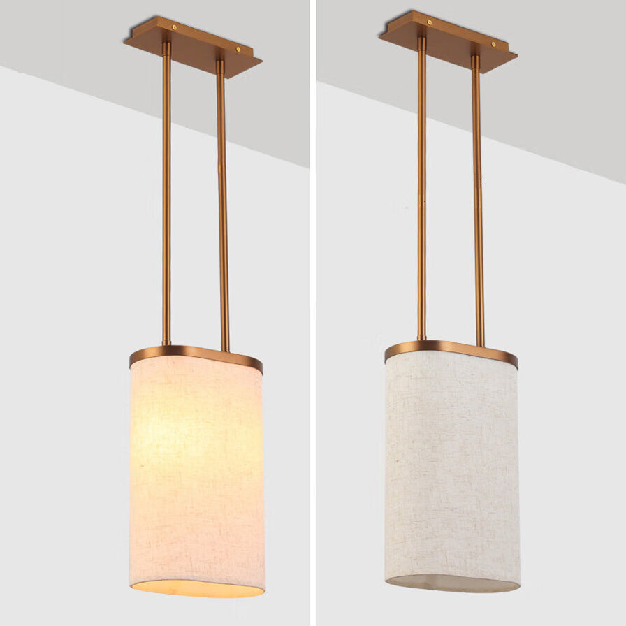 Traditional Chinese Stainless Steel Fabric Round Shade 1-Light Pendant Light For Bedroom