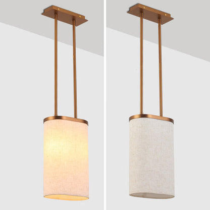 Traditional Chinese Stainless Steel Fabric Round Shade 1-Light Pendant Light For Bedroom
