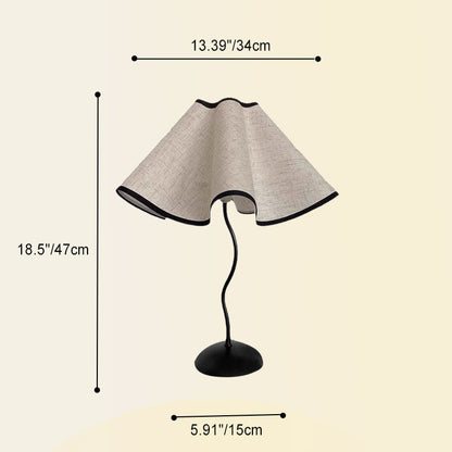 Contemporary Creative Fabric Petal Shade Curved Iron Base 1-Light Table Lamp For Bedroom