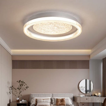 Modern Minimalist Round Iron Acrylic Starry Sky LED Flush Mount Ceiling Light For Bedroom