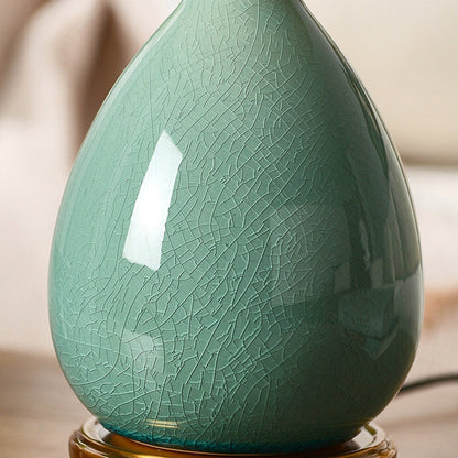Traditional Vintage Glass Dome Shade Crack Ceramic Vase Base 1-Light Table Lamp For Bedroom
