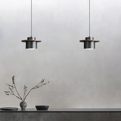 Contemporary Nordic Full Copper Cylinder Walnut Wood LED Pendant Light For Bedroom