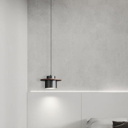 Contemporary Nordic Full Copper Cylinder Walnut Wood LED Pendant Light For Bedroom