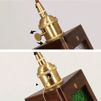 Traditional Japanese Flower Pattern Glass Triangular Prism Shade Walnut 1-Light Pendant Light For Bedroom