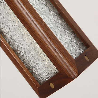 Traditional Japanese Flower Pattern Glass Triangular Prism Shade Walnut 1-Light Pendant Light For Bedroom